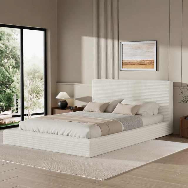 Main image of Air Frame Upholstered Bed Frame, Low Profile Cloud Bed Featuring Upholstered Headboard 360° Foam Edging and Metal Base