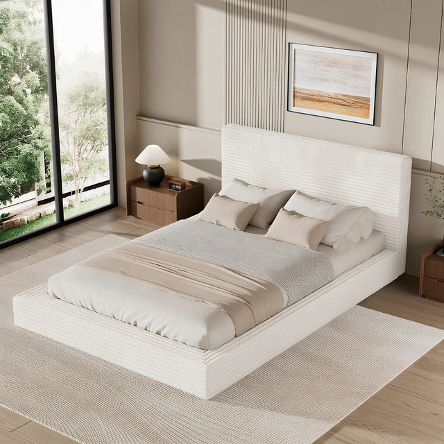 Alt view image 2 of 7 - Air Frame Upholstered Bed Frame, Low Profile Cloud Bed Featuring Upholstered Headboard 360° Foam Edging and Metal Base