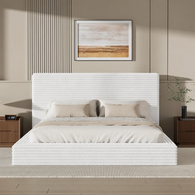Alt view image 3 of 7 - Air Frame Upholstered Bed Frame, Low Profile Cloud Bed Featuring Upholstered Headboard 360° Foam Edging and Metal Base