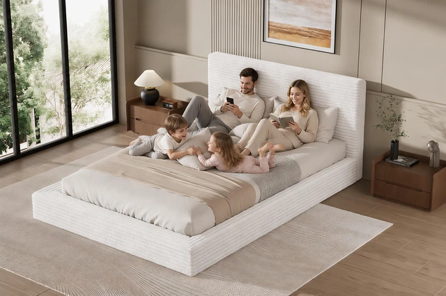 Alt view image 5 of 7 - Air Frame Upholstered Bed Frame, Low Profile Cloud Bed Featuring Upholstered Headboard 360° Foam Edging and Metal Base