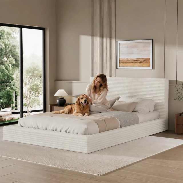 Alt view image 4 of 7 - Air Frame Upholstered Bed Frame, Low Profile Cloud Bed Featuring Upholstered Headboard 360° Foam Edging and Metal Base