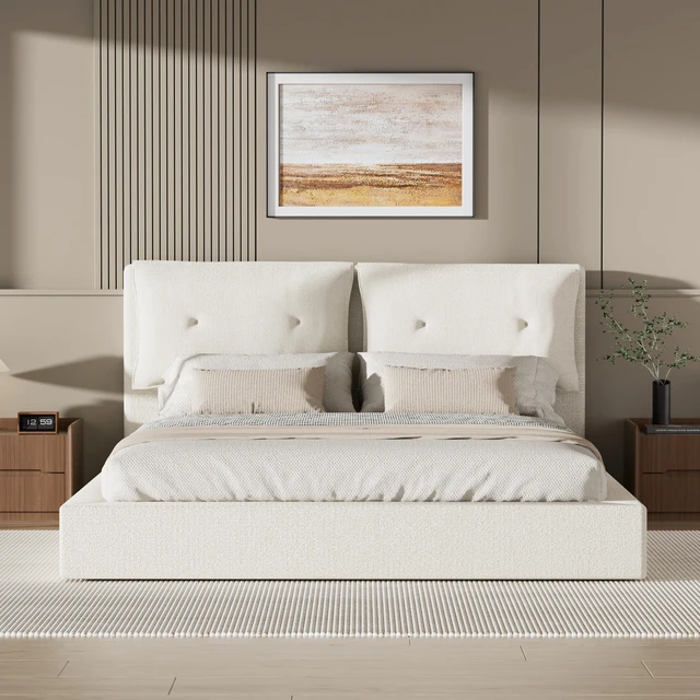 Main image of Air Frame Upholstered Bed Frame, Low Cloud Bed with Double Layered Upholstered Headboard 360° Soft Foam Edging
