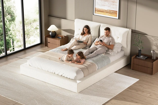 Alt view image 7 of 7 - Air Frame Upholstered Bed Frame, Low Cloud Bed with Double Layered Upholstered Headboard 360° Soft Foam Edging