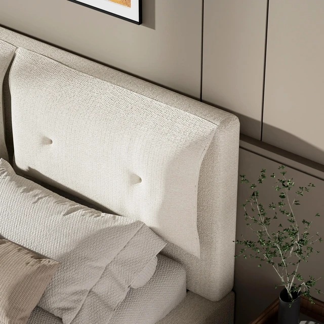 Alt view image 6 of 7 - Air Frame Upholstered Bed Frame, Low Cloud Bed with Double Layered Upholstered Headboard 360° Soft Foam Edging
