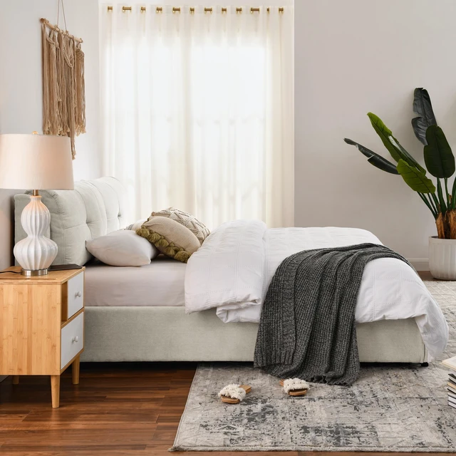 Alt view image 6 of 7 - King Size Storage Upholstered Hydraulic Platform Bed with Integrated Headboard, Chenille Fabric, Beige, Chenille, Beds