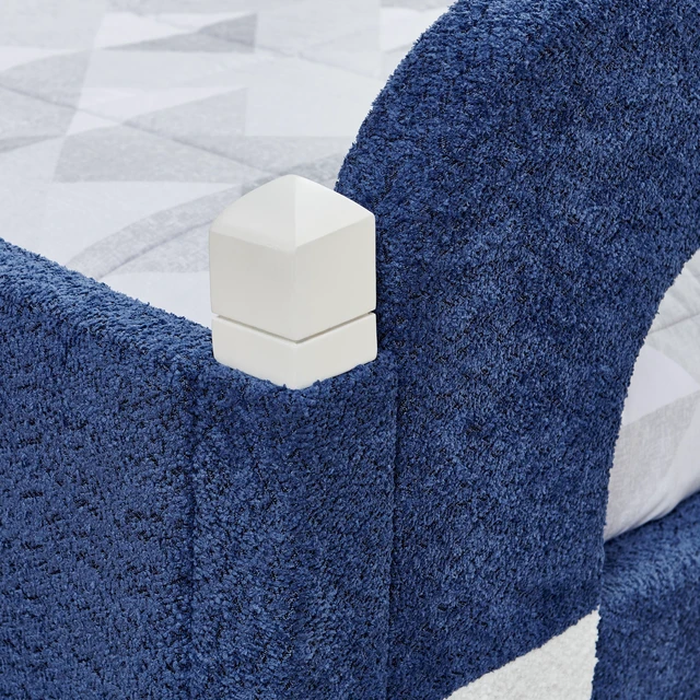 Alt view image 7 of 7 - Twin Size Cloud Bed with Safety Guardrail, Solid Bed Frame for Boucle Fabric, Sky Blue, Boucle, Beds Frames Bases