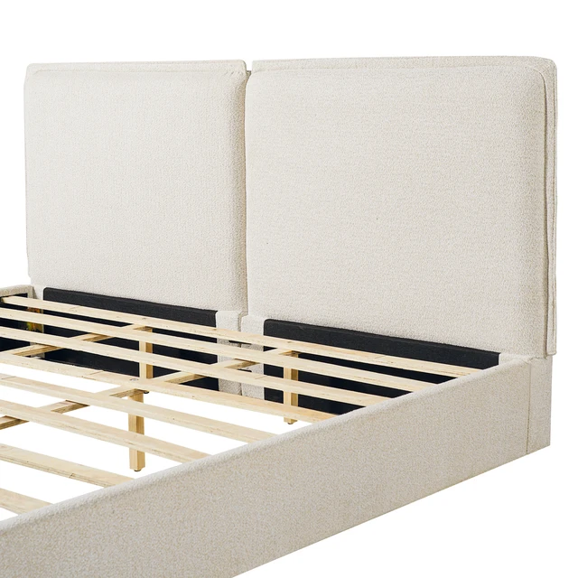 Alt view image 6 of 7 - Double Pillow Upholstered Design, Skin Textured Fabric King, Beige Cream, Wood and Fabric, Beds Frames Bases