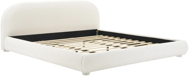 Alt view image 6 of 7 - Fabric Upholstered Bed, Simple Double Bed King, Cream, Wood and Fabric, Beds Frames Bases