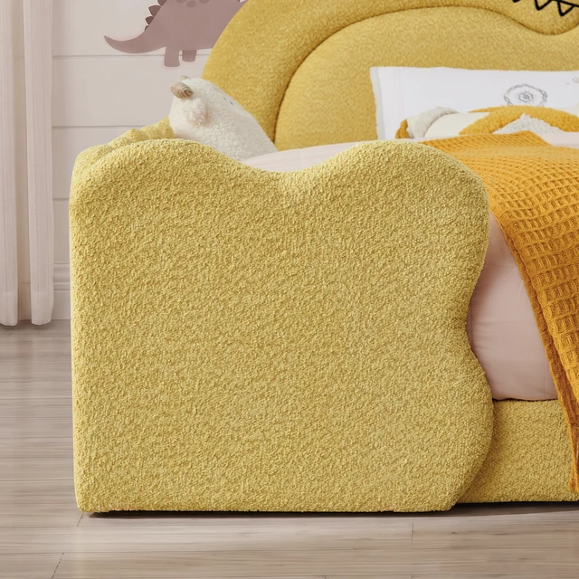 Alt view image 6 of 7 - Full Size Dinosaur Shaped Bed with Safety Guardraild, Solid Bed Frame for Boucle Fabric, Yellow, Boucle, Beds Frames