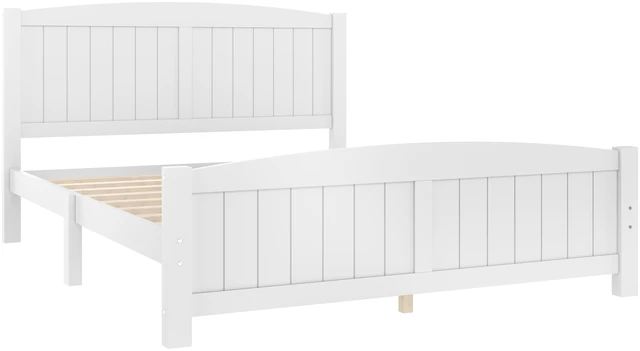 Alt view image 6 of 7 - Queen Size Platform Bed, Solid Platform Bed with Support Slats and Structure Box Spring Needed, Light White, MDF, Pine