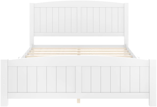Alt view image 5 of 7 - Queen Size Platform Bed, Solid Platform Bed with Support Slats and Structure Box Spring Needed, Light White, MDF, Pine
