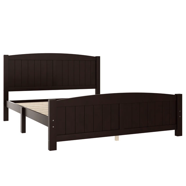 Alt view image 6 of 7 - Queen Size Platform Bed, Solid Platform Bed with Support Slats and Structure Box Spring Needed, Espresso, MDF, Pine