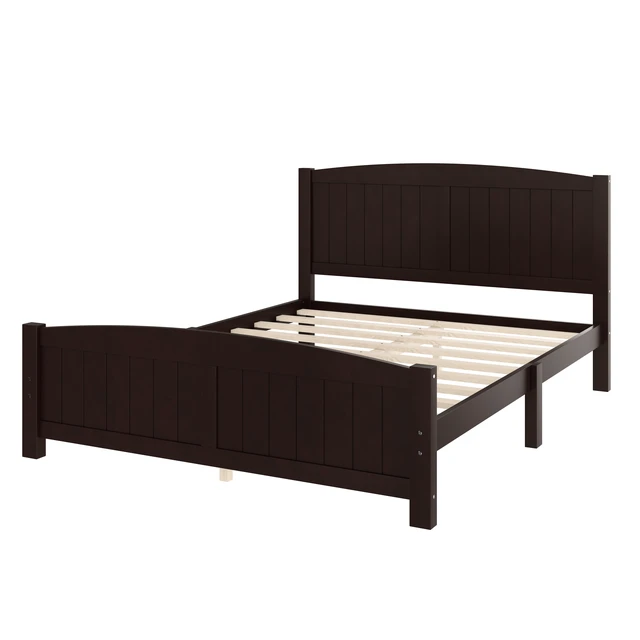 Alt view image 7 of 7 - Queen Size Platform Bed, Solid Platform Bed with Support Slats and Structure Box Spring Needed, Espresso, MDF, Pine
