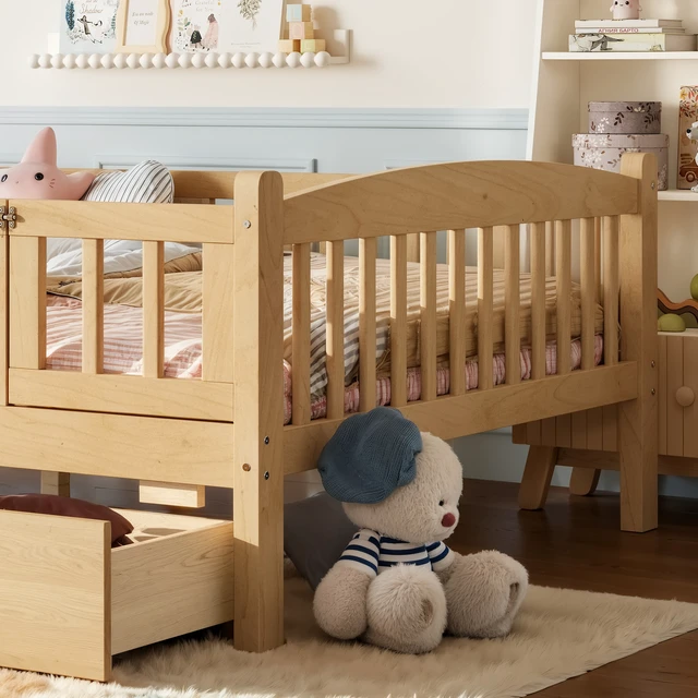 Alt view image 5 of 7 - Full Platform Bed with Full Length Guardrails, Kids Platform Bed with Storage Drawers Childlike and Headboard Design
