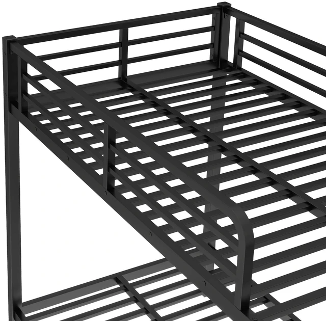 Alt view image 5 of 7 - Twin Over Twin Metal Bunk Bed with Size Trundle, Black, Beds Frames Bases