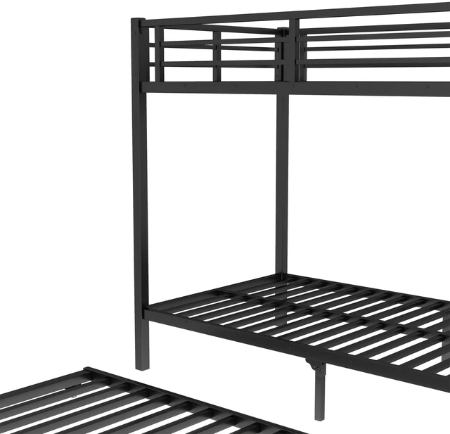 Alt view image 6 of 7 - Twin Over Twin Metal Bunk Bed with Size Trundle, Black, Beds Frames Bases