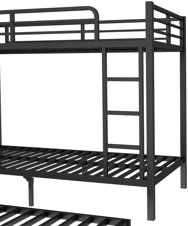 Alt view image 7 of 7 - Twin Over Twin Metal Bunk Bed with Size Trundle, Black, Beds Frames Bases