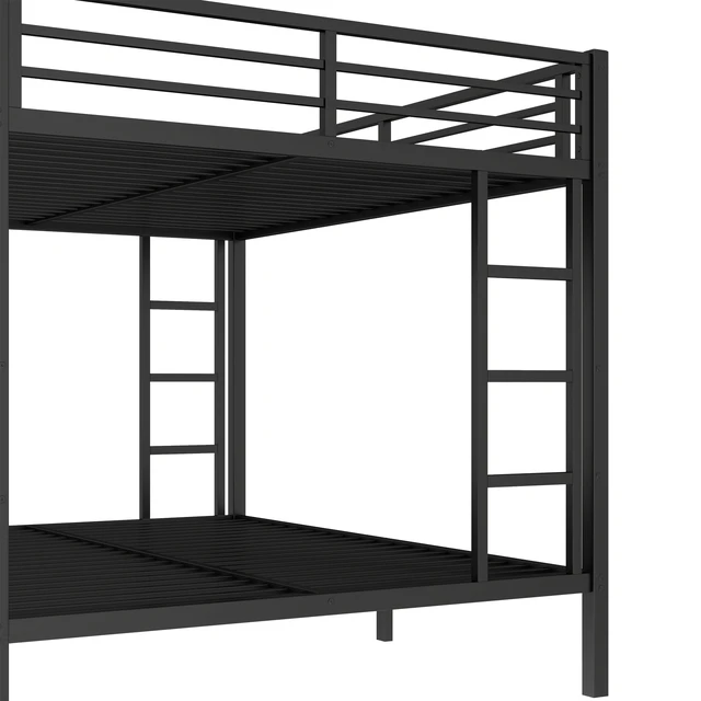 Alt view image 6 of 7 - Queen Over Queen Metal Bunk Bed with Twin Size Trundle, Black, Beds Frames Bases