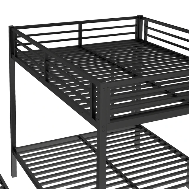 Alt view image 7 of 7 - Queen Over Queen Metal Bunk Bed with Twin Size Trundle, Black, Beds Frames Bases