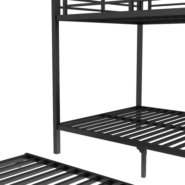 Alt view image 6 of 7 - Full Over Full Metal Bunk Bed with Twin Size Trundle, Black, Beds Frames Bases