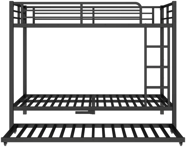Alt view image 7 of 7 - Full Over Full Metal Bunk Bed with Twin Size Trundle, Black, Beds Frames Bases