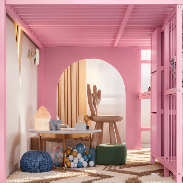 Alt view image 7 of 7 - Twin Metal Low Loft Bed for Kids, Low Loft Bed with Storage Drawer with Bookshelf and Built in Desk Frame Function