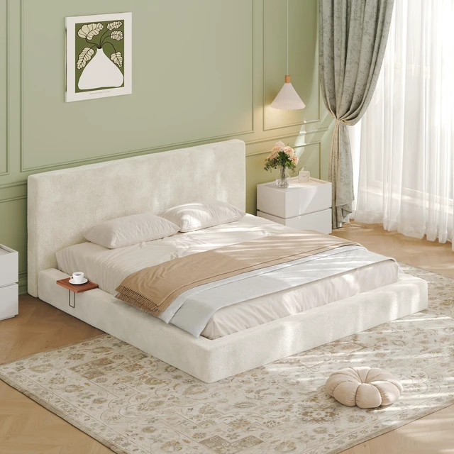 Main image of Air Frame California King Bed Frame with Adjustable Sliding Side Table, 8.7 Inch Cloud Upholstered Sponge Cushion Easy