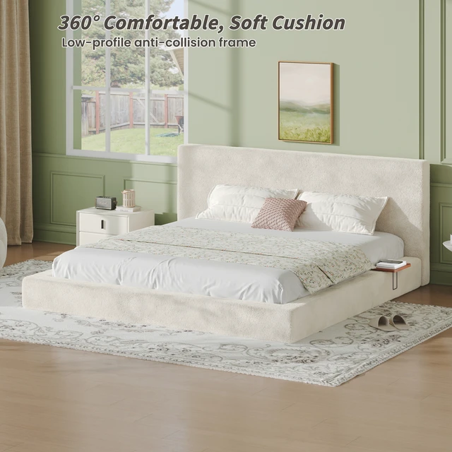 Alt view image 5 of 7 - Air Frame California King Bed Frame with Adjustable Sliding Side Table, 8.7 Inch Cloud Upholstered Sponge Cushion Easy