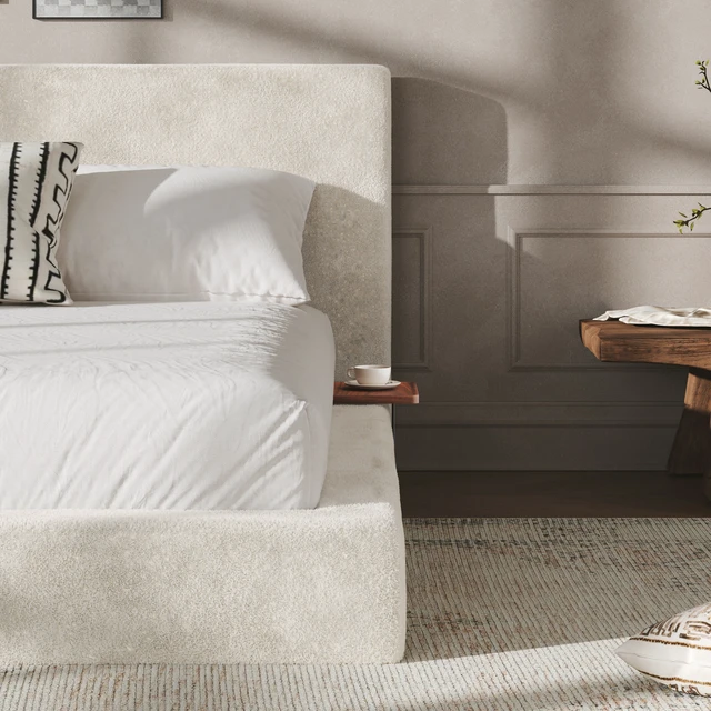 Alt view image 7 of 7 - Air Frame California King Bed Frame with Adjustable Sliding Side Table, 8.7 Inch Cloud Upholstered Sponge Cushion Easy