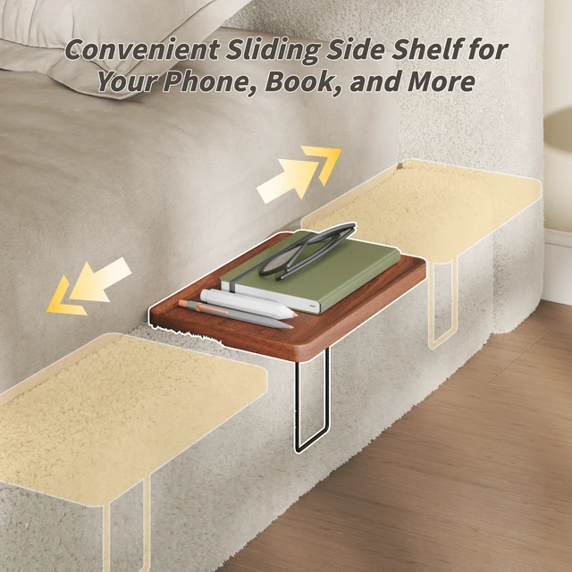 Alt view image 4 of 7 - Air Frame California King Bed Frame with Adjustable Sliding Side Table, 8.7 Inch Cloud Upholstered Sponge Cushion Easy