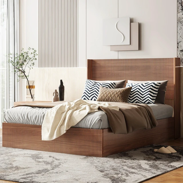 Alt view image 2 of 7 - Queen Size Bed Frame with Grooved and Undulating Lifting Storage Function, Featuring Lifting Storage Feature Safe