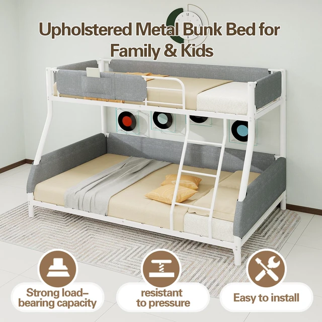 Alt view image 4 of 7 - Twin Over Full Metal Bunk Bed with Detachable Linen Storage Bags Space Saving Design for Kids and Adults, Dark Gray