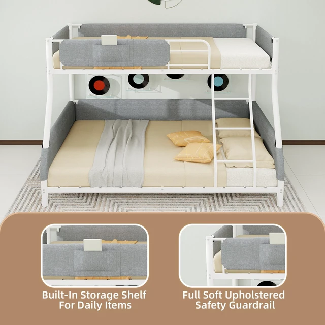 Alt view image 5 of 7 - Twin Over Full Metal Bunk Bed with Detachable Linen Storage Bags Space Saving Design for Kids and Adults, Dark Gray