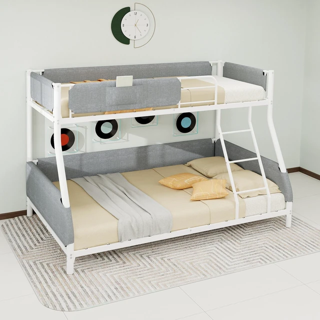 Alt view image 3 of 7 - Twin Over Full Metal Bunk Bed with Detachable Linen Storage Bags Space Saving Design for Kids and Adults, Dark Gray