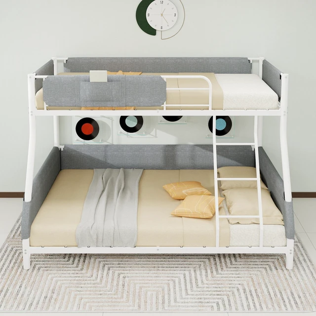 Alt view image 2 of 7 - Twin Over Full Metal Bunk Bed with Detachable Linen Storage Bags Space Saving Design for Kids and Adults, Dark Gray
