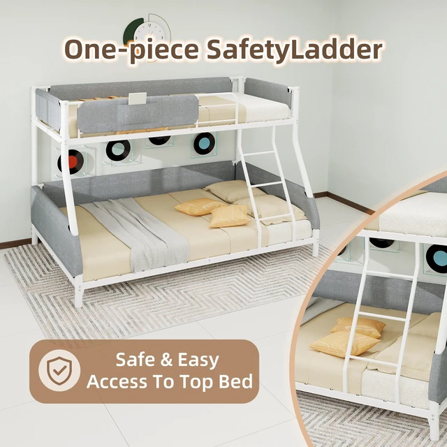 Alt view image 6 of 7 - Twin Over Full Metal Bunk Bed with Detachable Linen Storage Bags Space Saving Design for Kids and Adults, Dark Gray