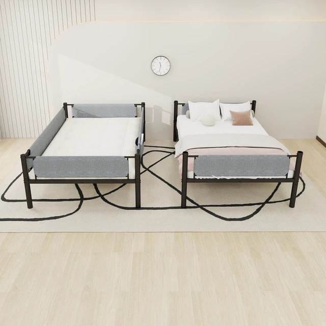 Alt view image 4 of 7 - Iron Twin Bunk Bed with Removable Linen Storage Pockets, Convertible Into Two Beds Space Saving Design Adjustable