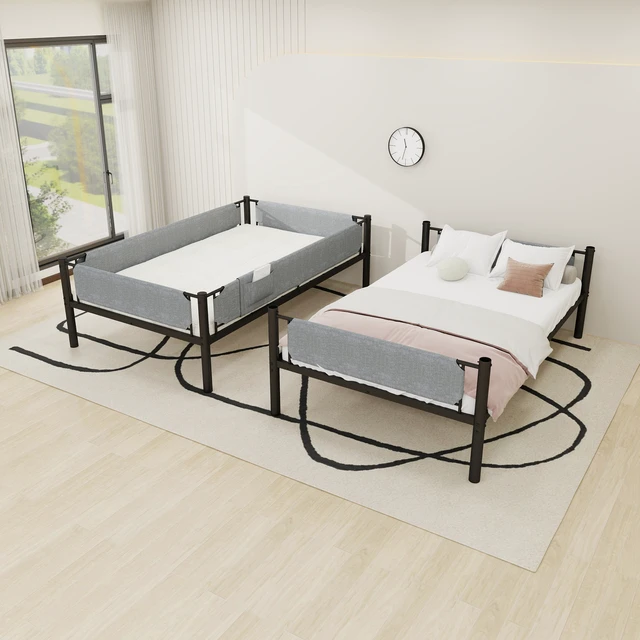 Alt view image 5 of 7 - Iron Twin Bunk Bed with Removable Linen Storage Pockets, Convertible Into Two Beds Space Saving Design Adjustable