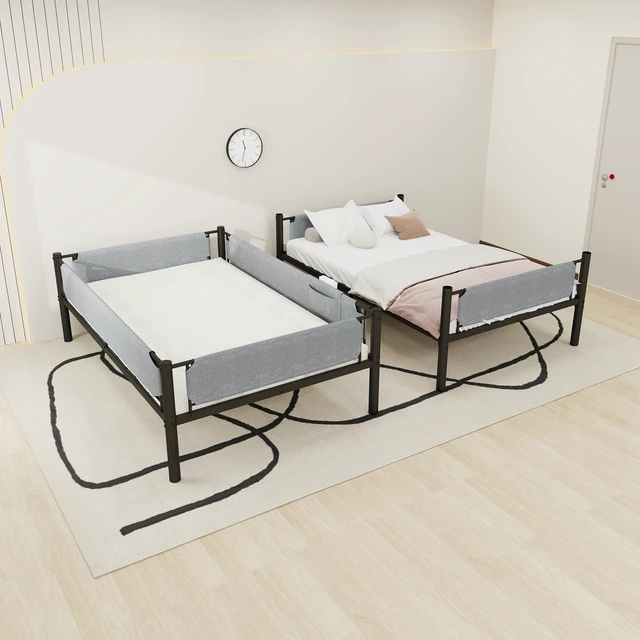 Alt view image 6 of 7 - Iron Twin Bunk Bed with Removable Linen Storage Pockets, Convertible Into Two Beds Space Saving Design Adjustable