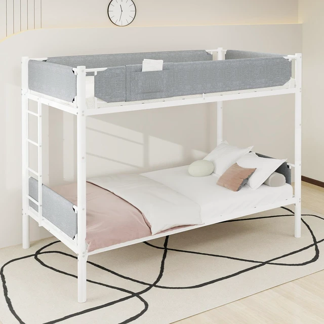 Main image of Iron Twin Bunk Bed with Detachable Linen Storage Pockets, Convertible Two Twin Beds Flexible Installation Design