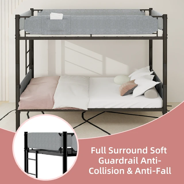Alt view image 7 of 7 - Iron Twin Bunk Bed with Removable Linen Storage Pockets, Convertible Into Two Beds Space Saving Design Adjustable