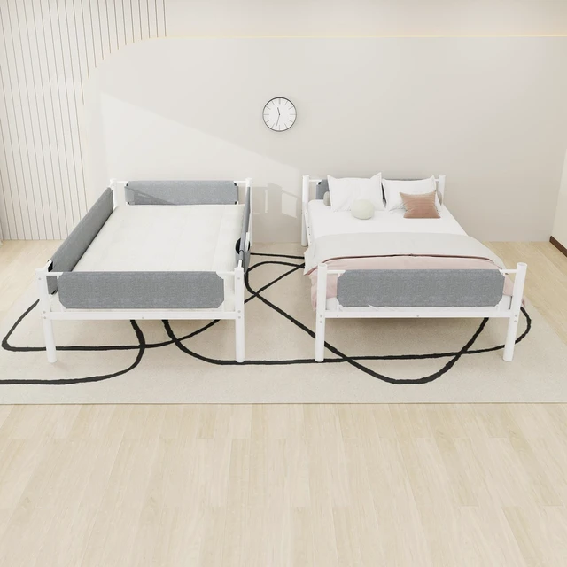 Alt view image 5 of 7 - Iron Twin Bunk Bed with Detachable Linen Storage Pockets, Convertible Two Twin Beds Flexible Installation Design