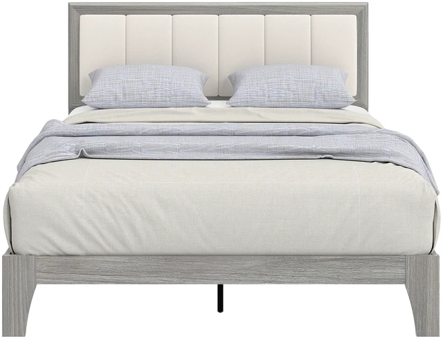 Main image of Full Size Bed Frame with Upholstered Headboard, Platform Bed Frame with Wooden Slats Box Spring Needed Easy Assembly
