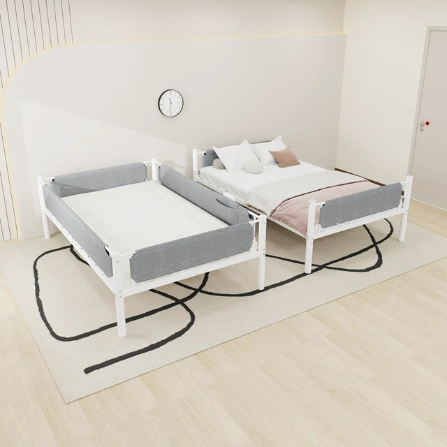 Alt view image 4 of 7 - Iron Twin Bunk Bed with Detachable Linen Storage Pockets, Convertible Two Twin Beds Flexible Installation Design