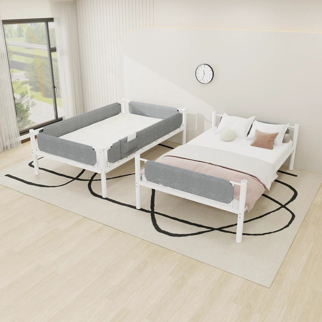 Alt view image 6 of 7 - Iron Twin Bunk Bed with Detachable Linen Storage Pockets, Convertible Two Twin Beds Flexible Installation Design