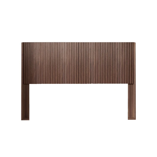 Alt view image 5 of 6 - Queen Size Headboard, Wall Mounted Wavy Fluted Panel with Outlets, Walnut Brown, Solid Wood and MDF, Beds Frames Bases
