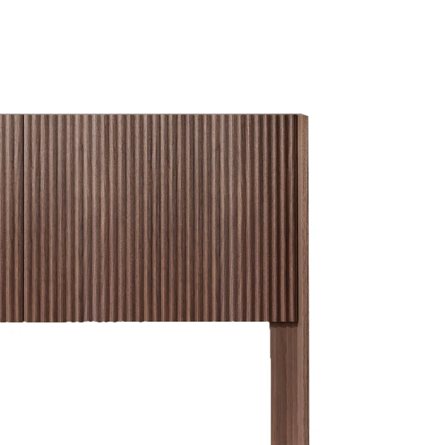 Alt view image 3 of 6 - Queen Size Headboard, Wall Mounted Wavy Fluted Panel with Outlets, Walnut Brown, Solid Wood and MDF, Beds Frames Bases