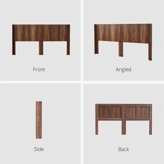 Alt view image 3 of 6 - King Size Headboard, Wall Mounted Wavy Fluted Panel with Outlets, Walnut Brown, MDF, Beds Frames Bases