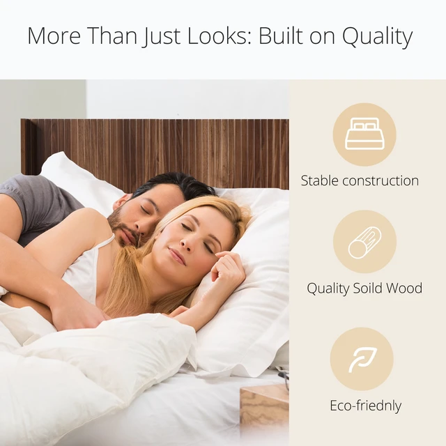 Alt view image 5 of 6 - King Size Headboard, Wall Mounted Wavy Fluted Panel with Outlets, Walnut Brown, MDF, Beds Frames Bases