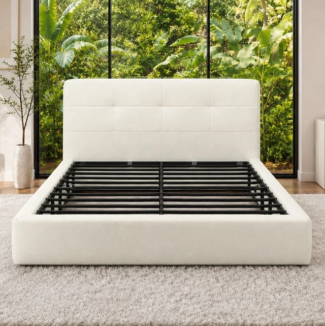 Alt view image 3 of 7 - King Size Compression Bed Upholstered Bed Frame with Headboard, Vacuum Sealed Foam with Metal Slats Box Spring Needed